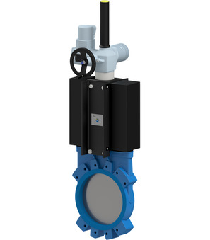 Knife gate valve with electric actuator AB1EM2I2-5-200